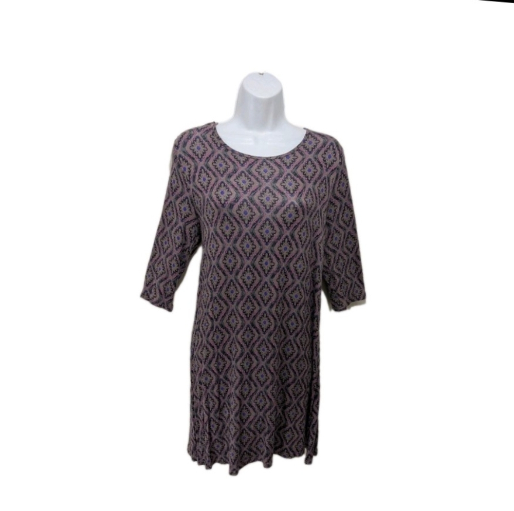 Natural Life Mini Dress M Soft Jersey 3/4 Sleeve Comfort Bohemian #5555